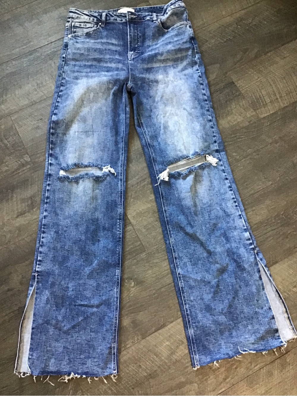 High-Rise Distressed Wide-Leg Women's Jeans in Blue